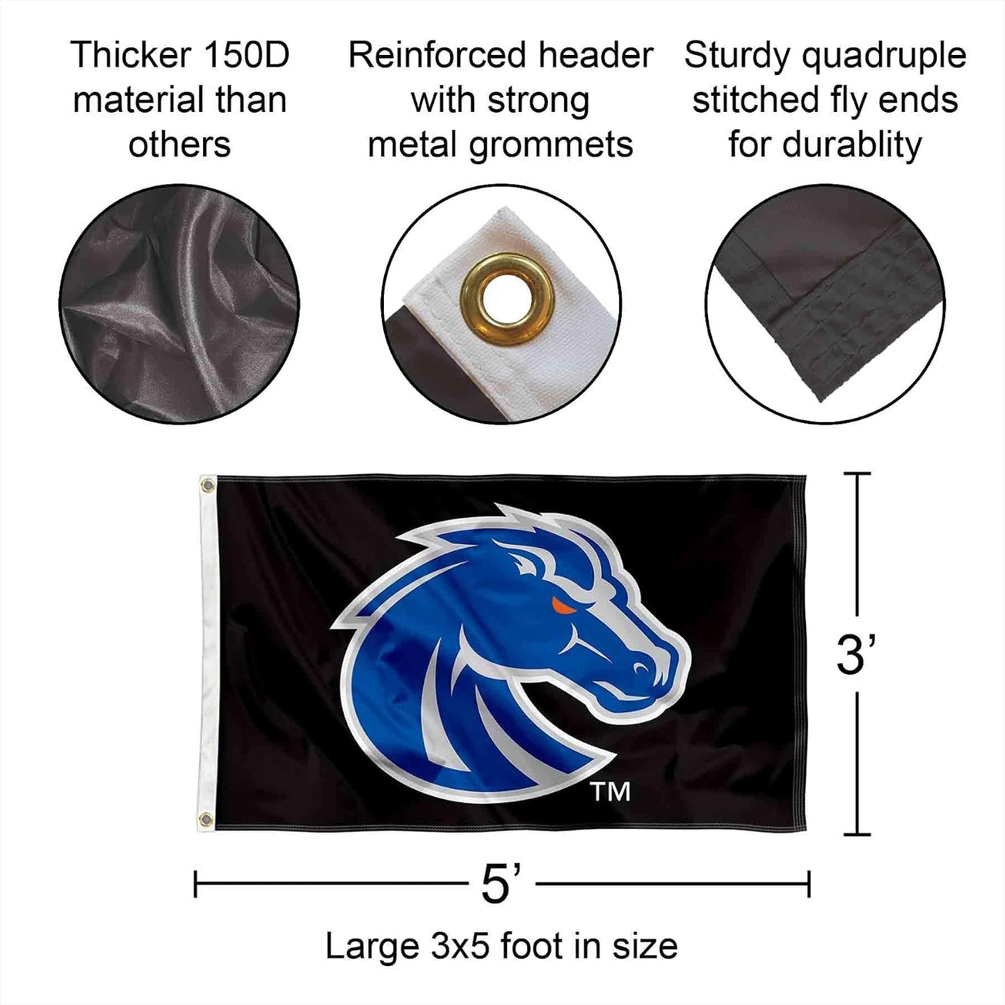 Bandera Boise State Broncos 3x5 negra