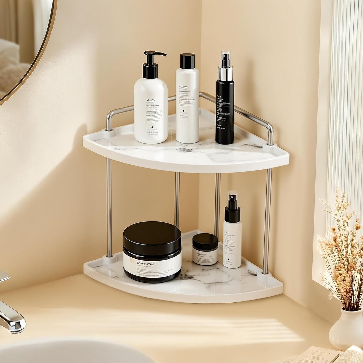 Organiz. baño 2 niveles patrón mármol cromo