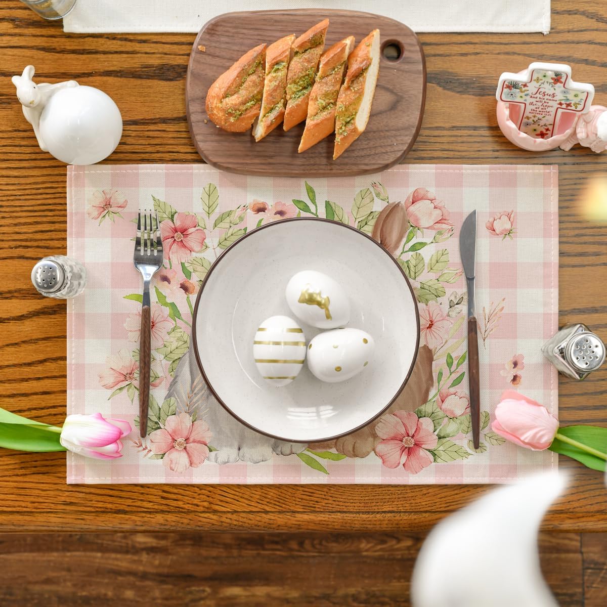 Set 4 Manteles Pascua Conejo Flores 12x18pulg