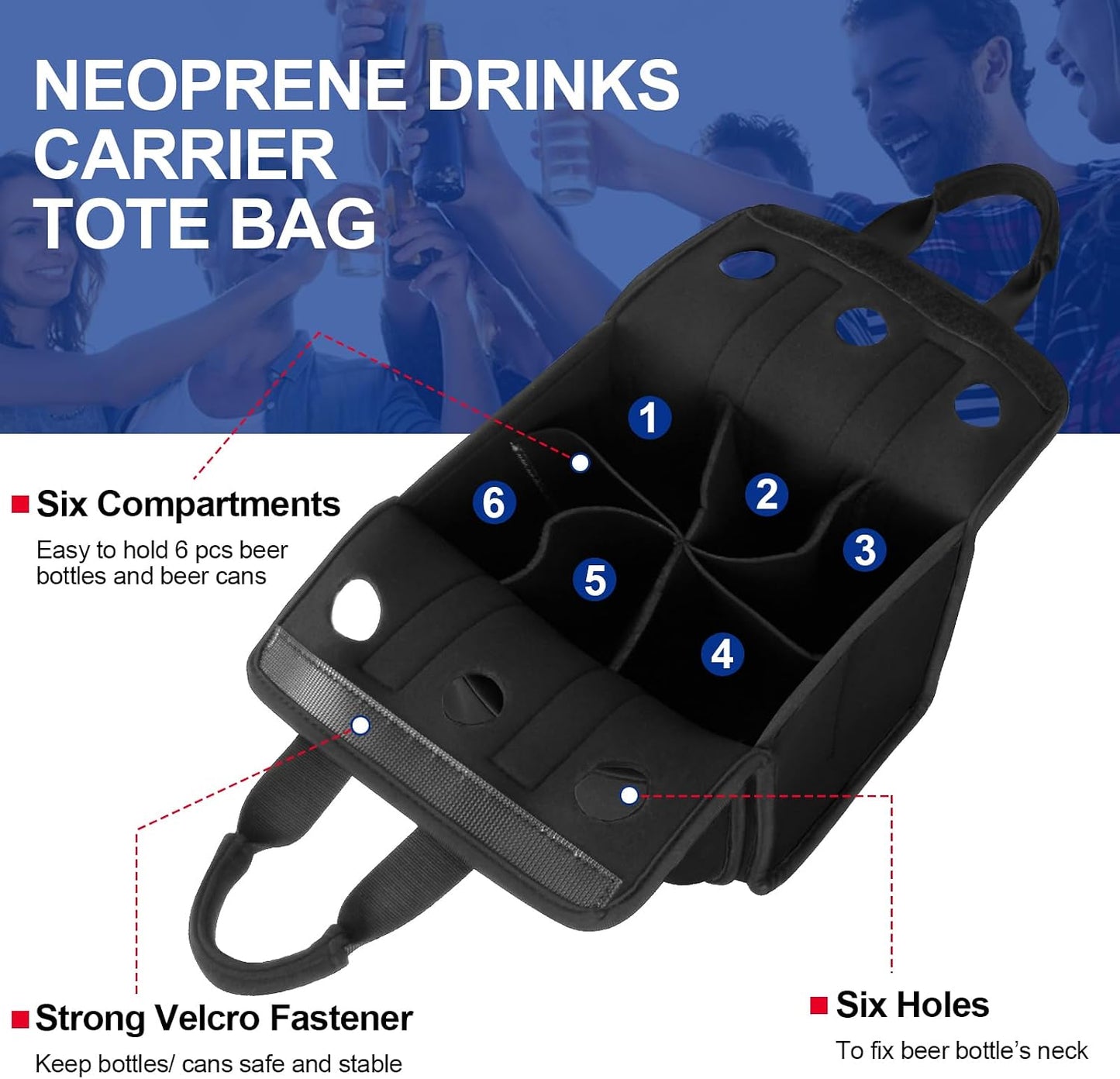 Bolsa portabotellas neopreno aislante para 6 latas negro