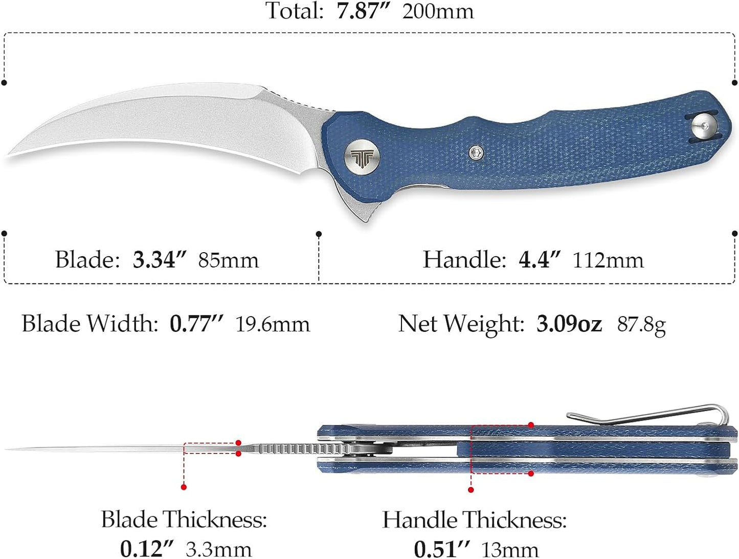 Cuchillo plegable Hawkbill EDC con clip alambre acero 14C28N