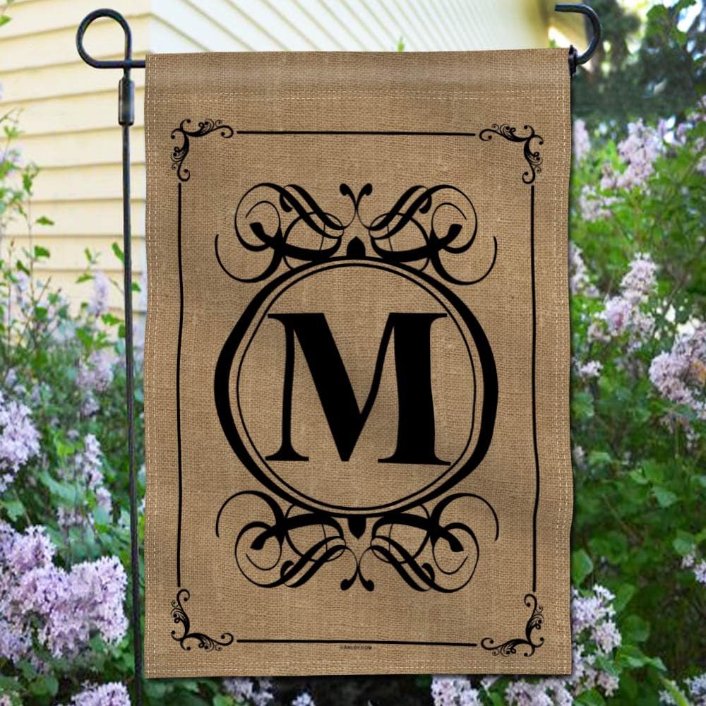 Bandera jardín monograma M doble cara decoración