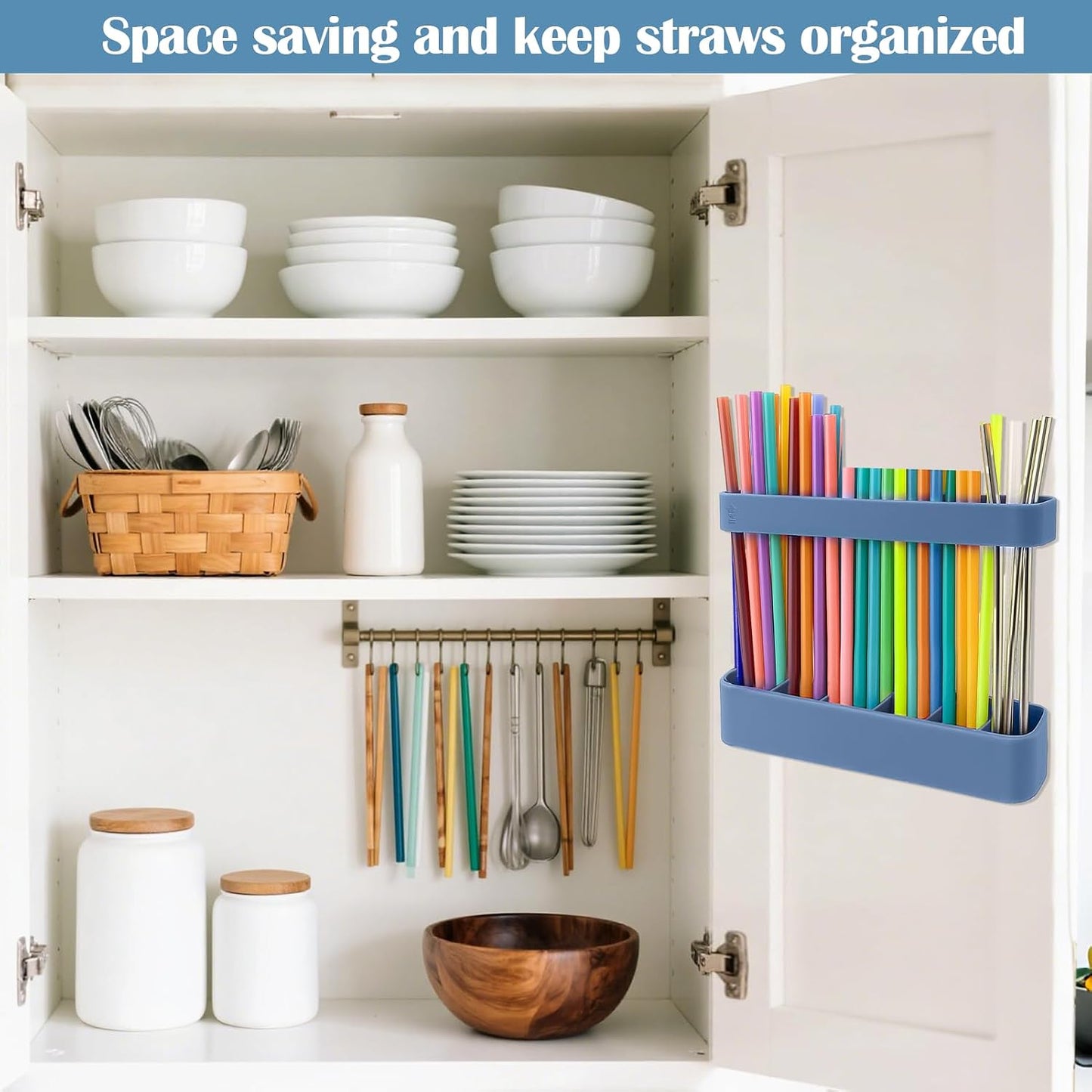 Soporte popote con cinta adhesiva para cocina y encimera