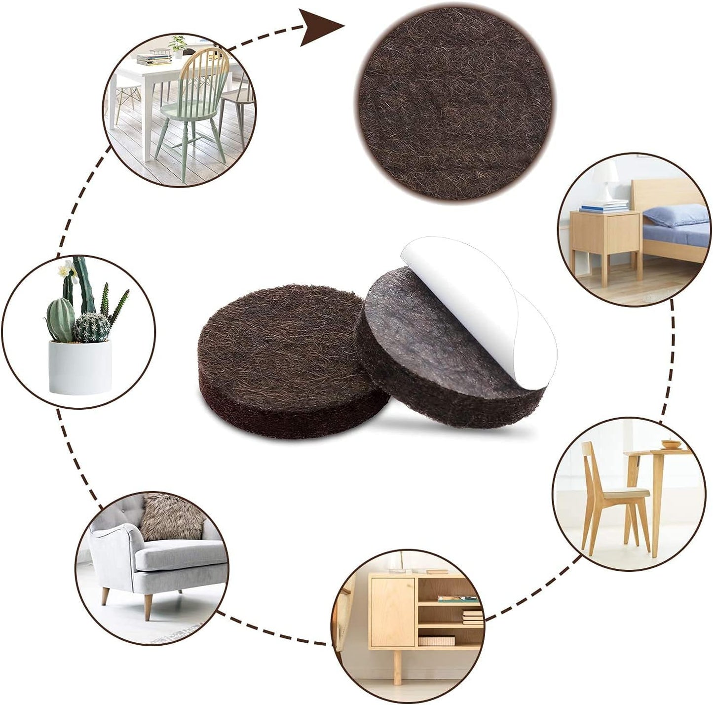 Almohadillas fieltro para patas muebles 2.5pulg color marrón