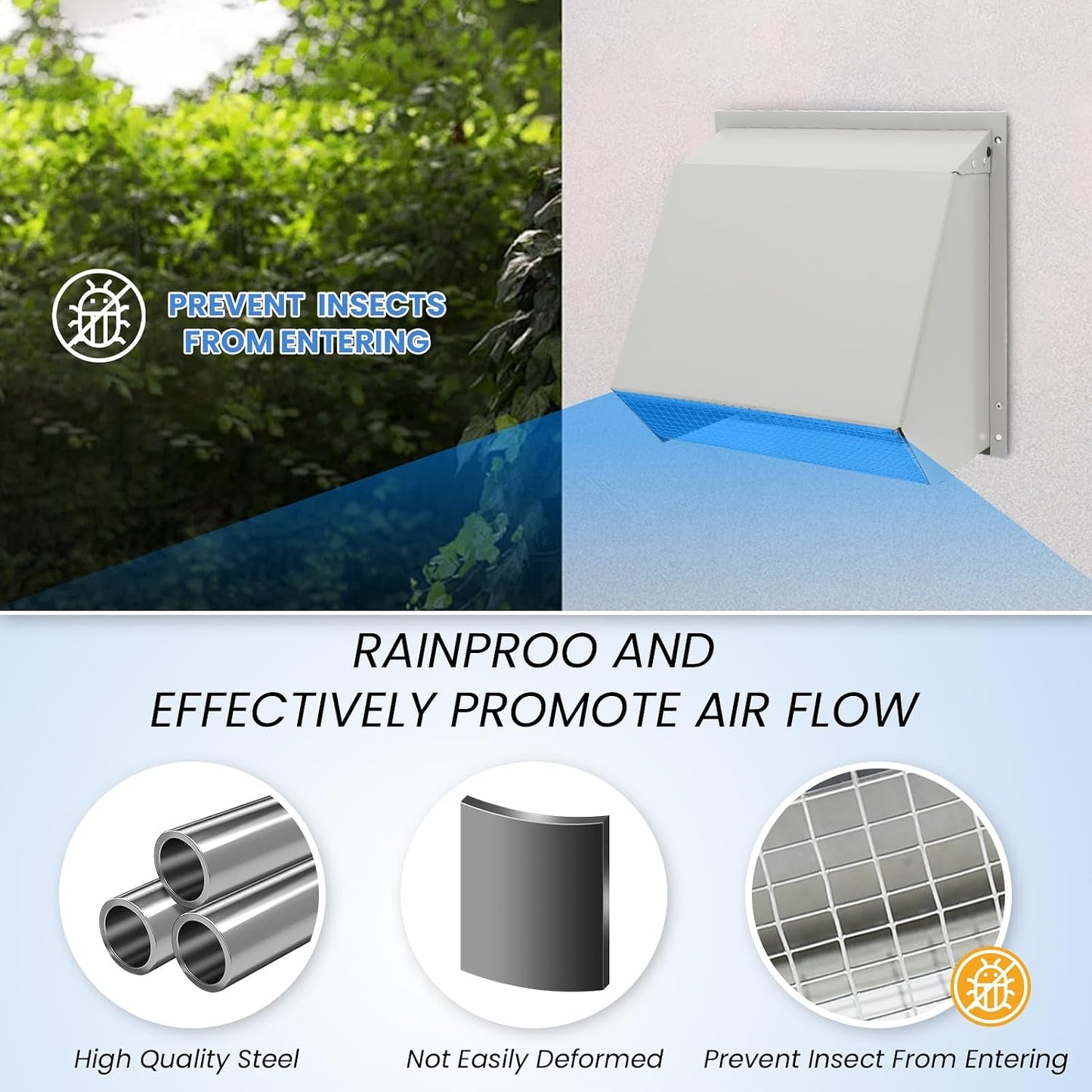 Ventilación pared 8pulg con capucha pantalla amortiguador