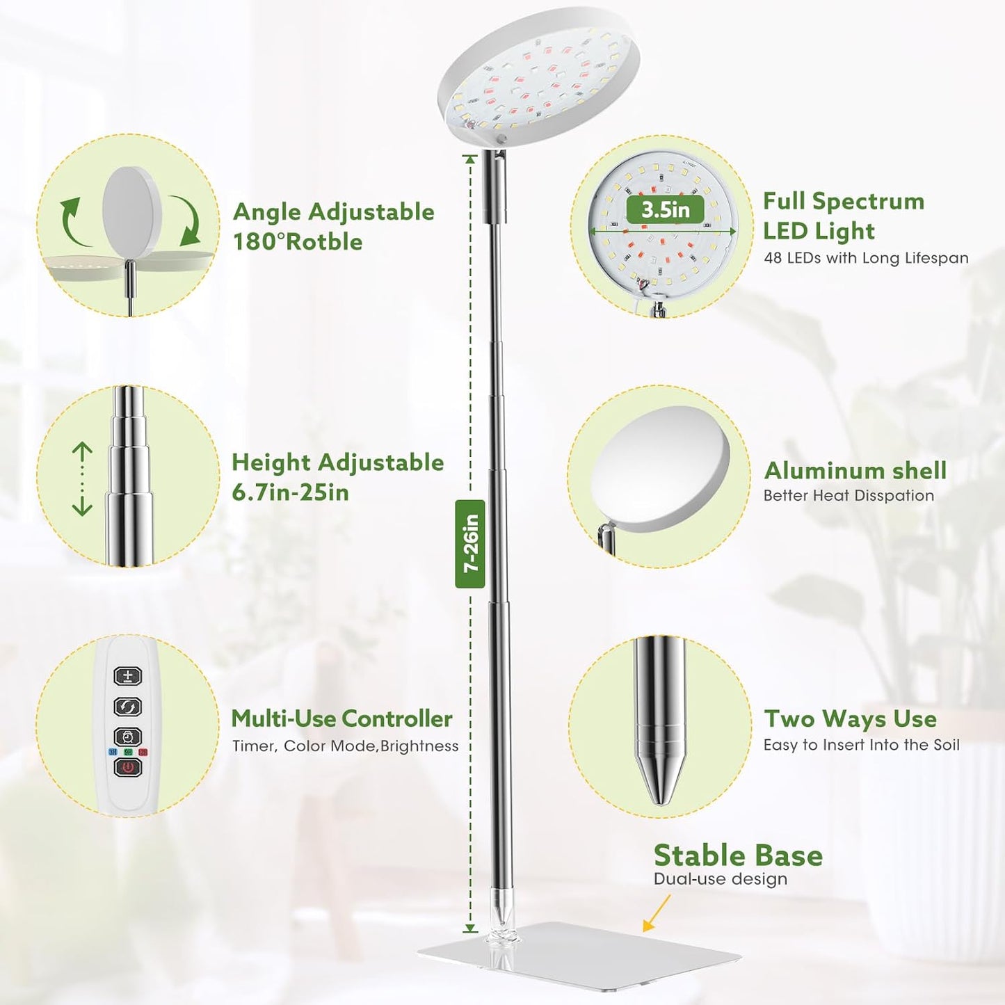 Luz crecimiento plantas interior 48 LEDs 3 espectros