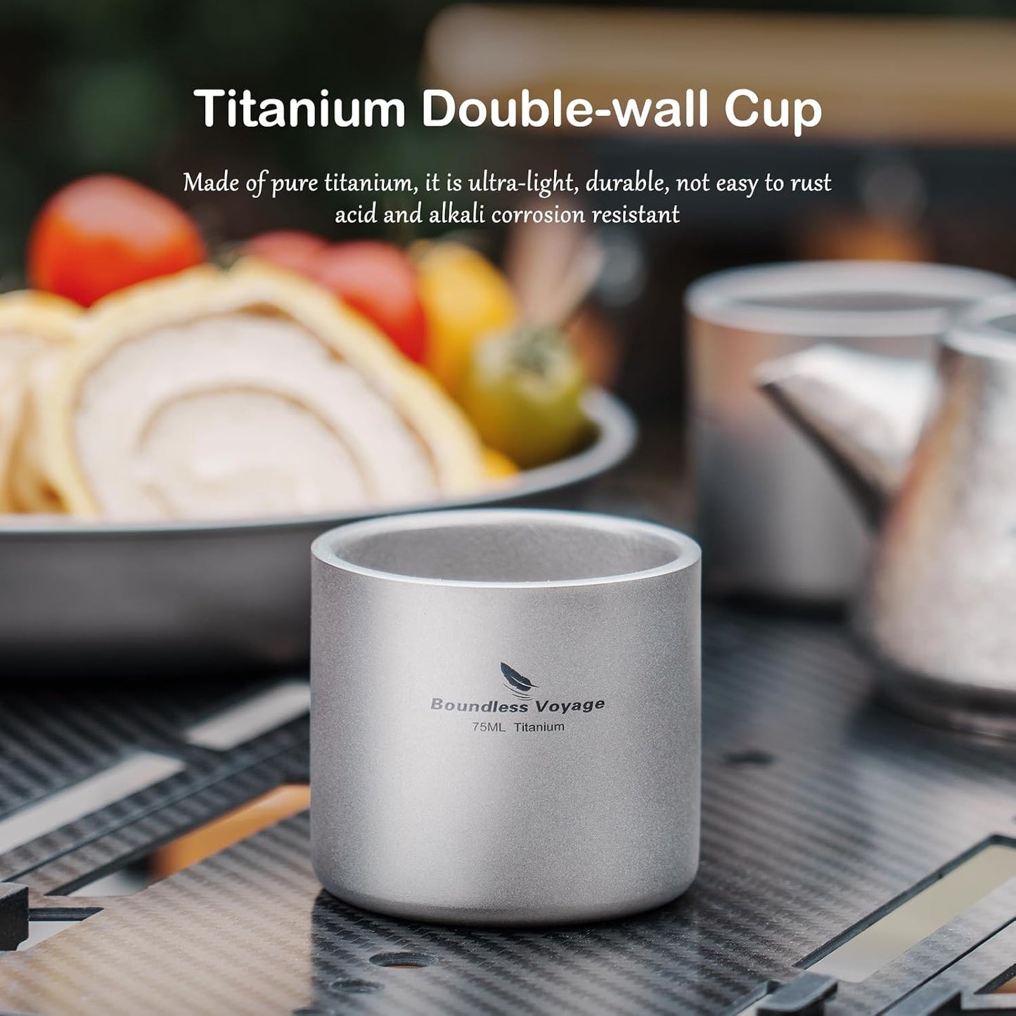Taza titanio doble pared 2.5oz resistente calor