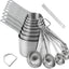Juego 18 tazas y cucharas acero inox 18/8 para seco y líquido