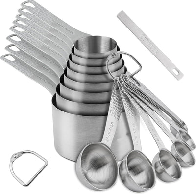 Juego 18 tazas y cucharas acero inox 18/8 para seco y líquido