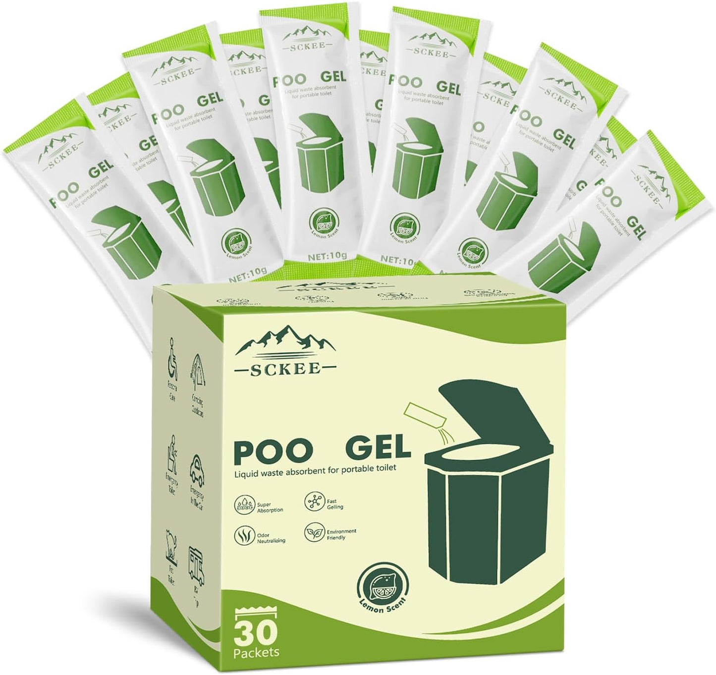 30 Pack Gel Inodoro Portátil para Senderismo y Viajes