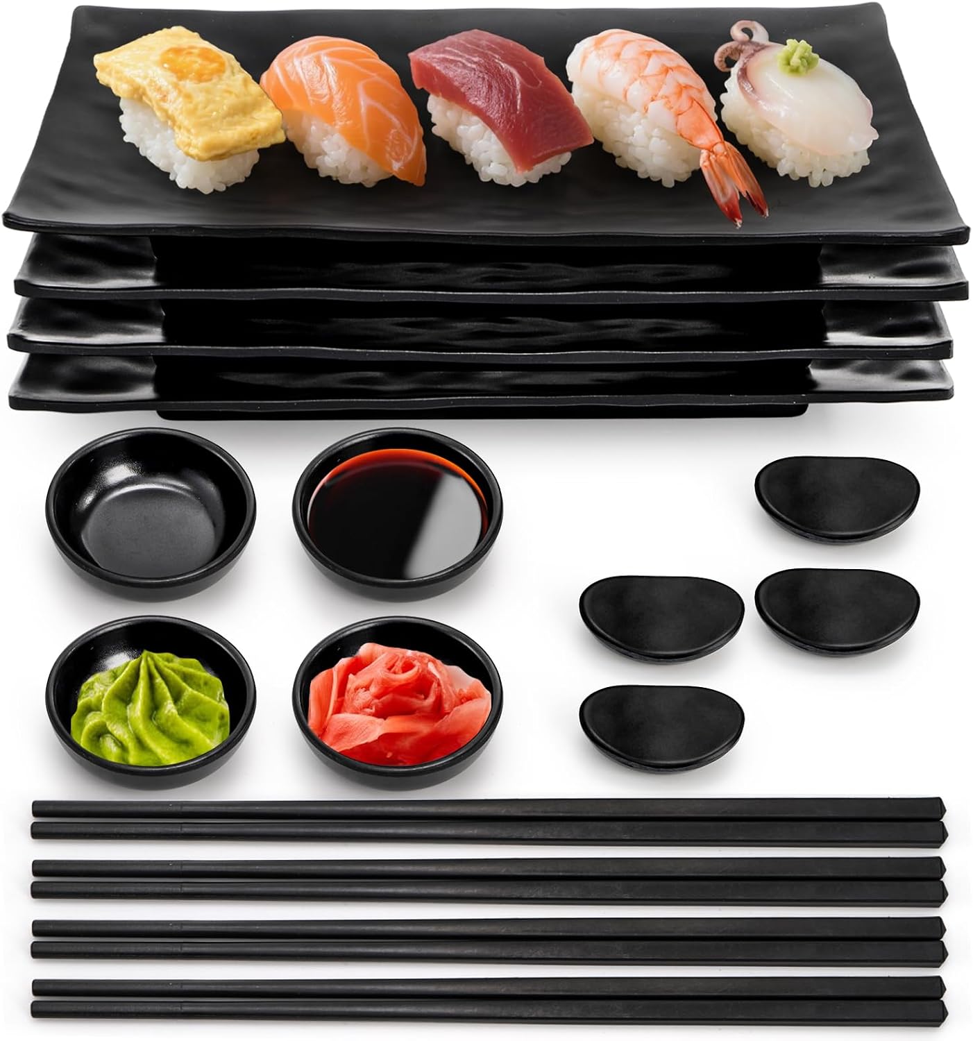Set 16 Pzas Platos Sushi Melamina 4 Bandejas