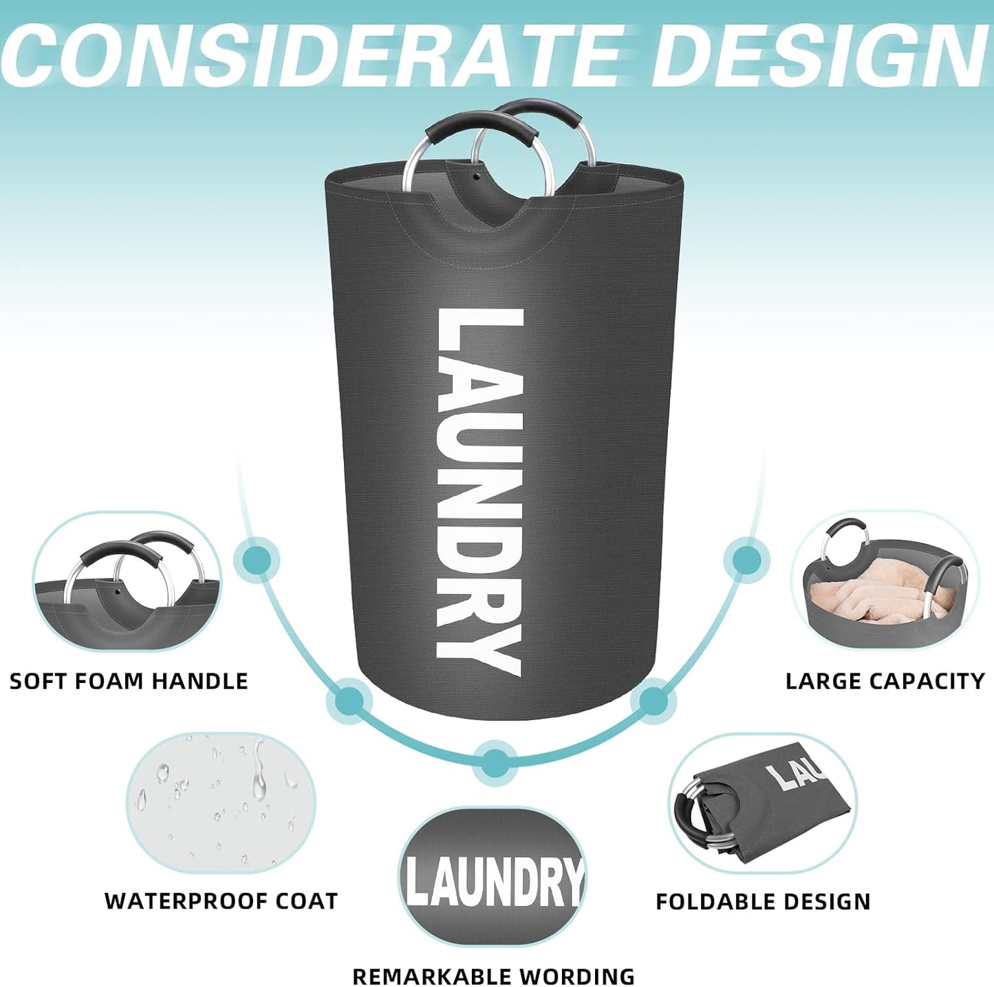 Cesta lavandería 115L plegable impermeable asas aluminio