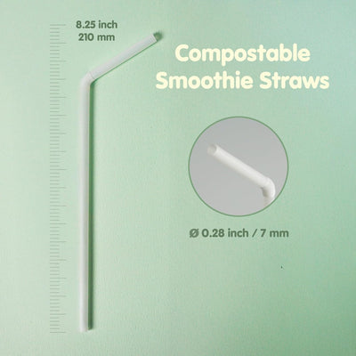 200 Popotes Compostables Poliláctico 8.25x0.28pulg Blanco Sin BPA