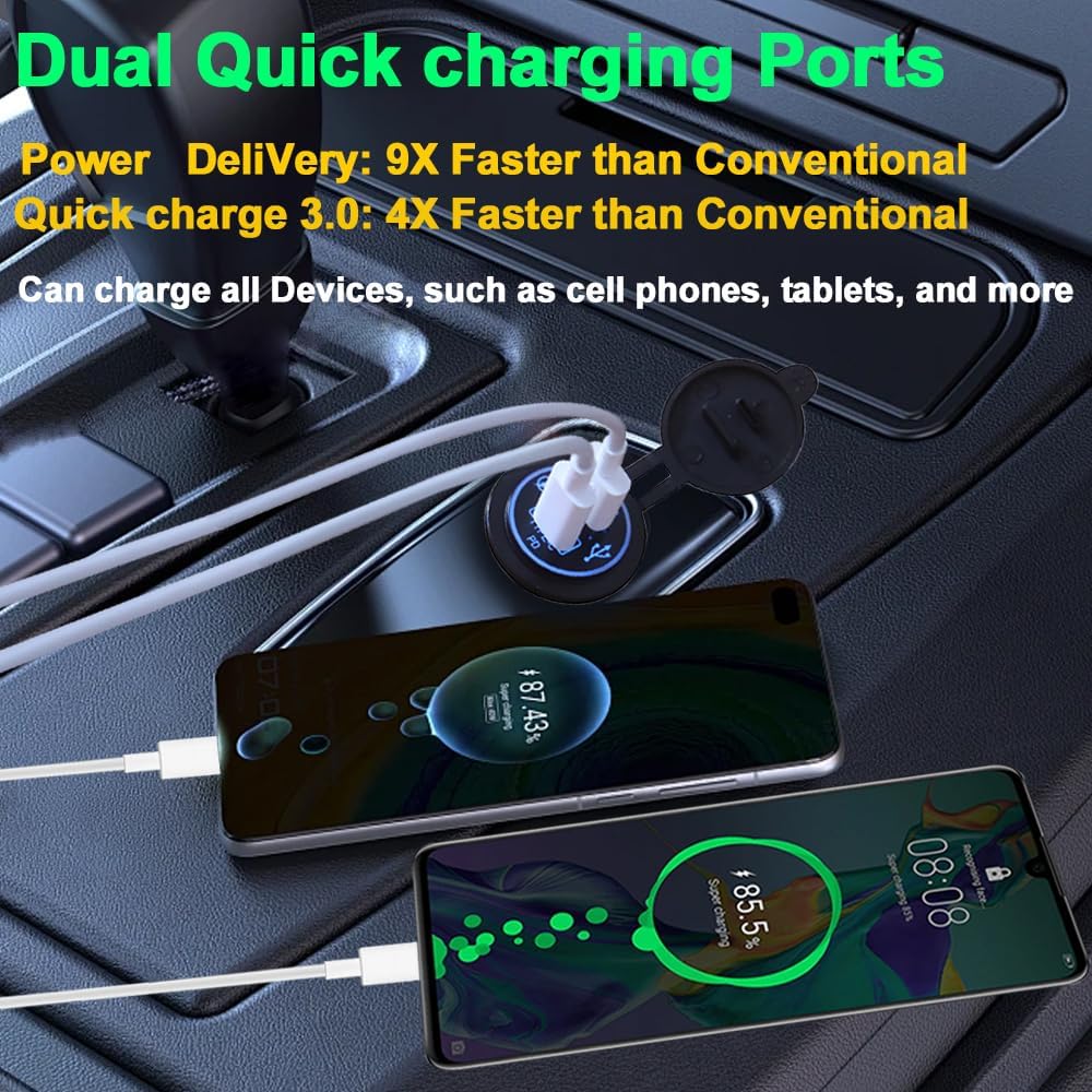 Toma corriente USB 12V carga rápida coche barco moto