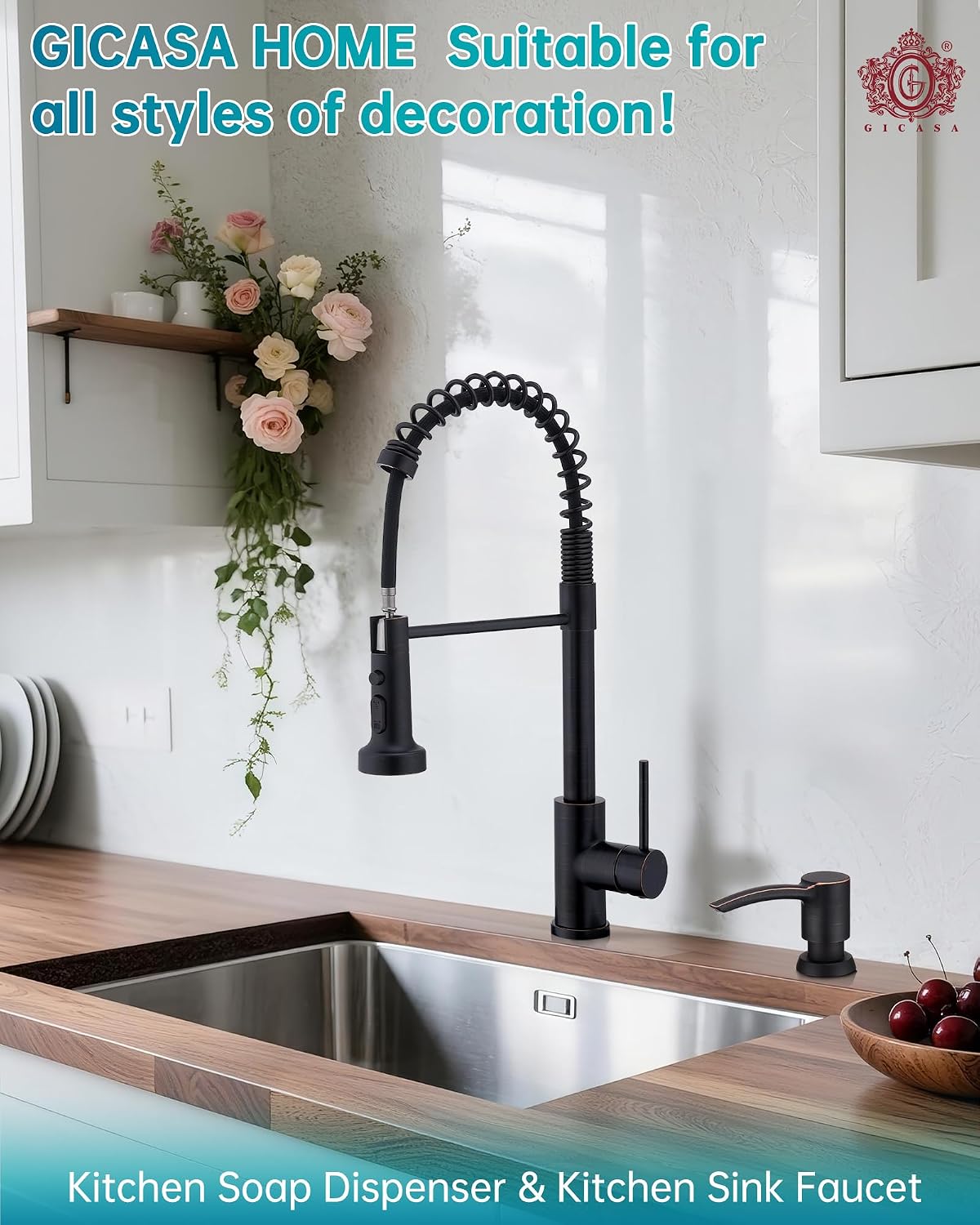 Dispensador jabón bronce fregadero cocina con tubo 47.2pulg