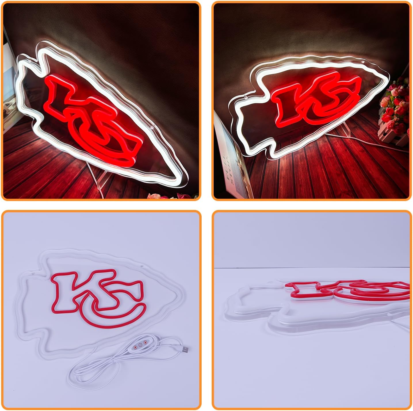 Letrero neón deportivo para Chiefs KC USB regulable