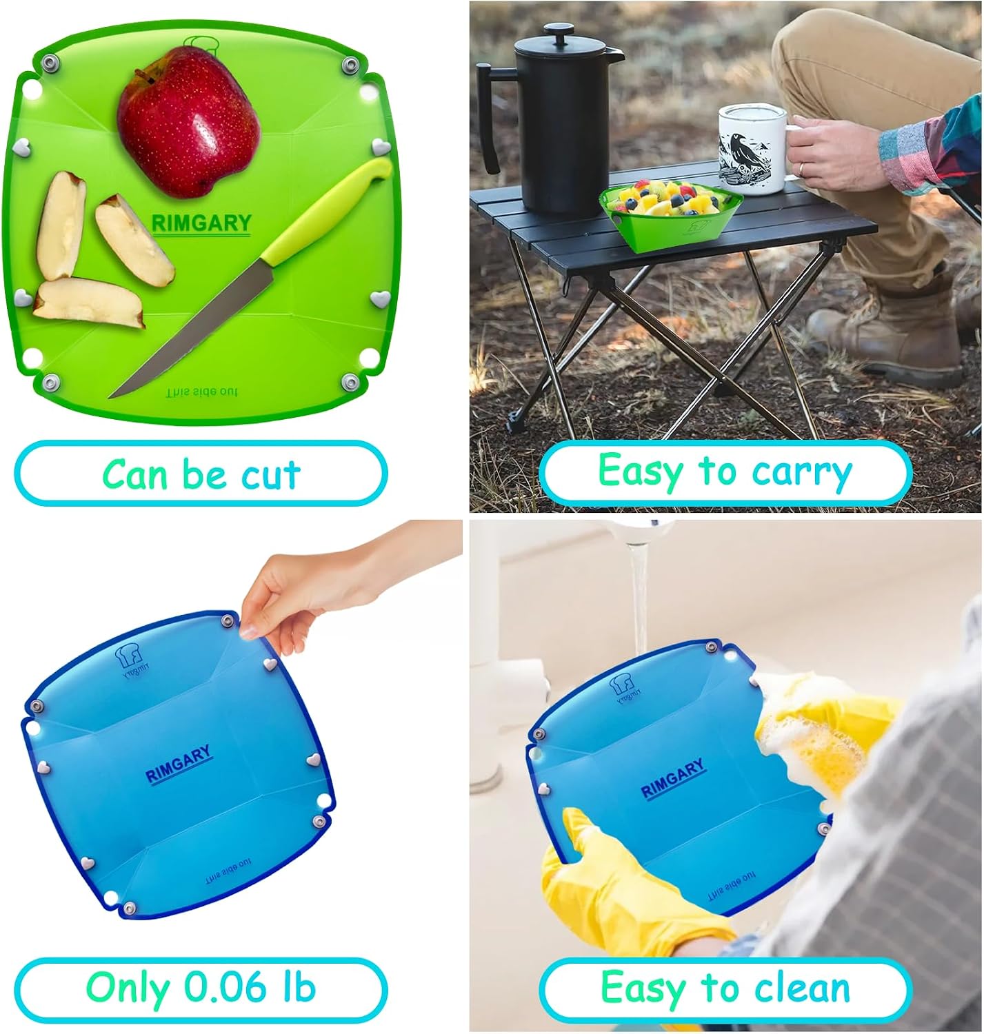Set 6 Cuencos Plástico Plegables para Acampar Azul y Verde