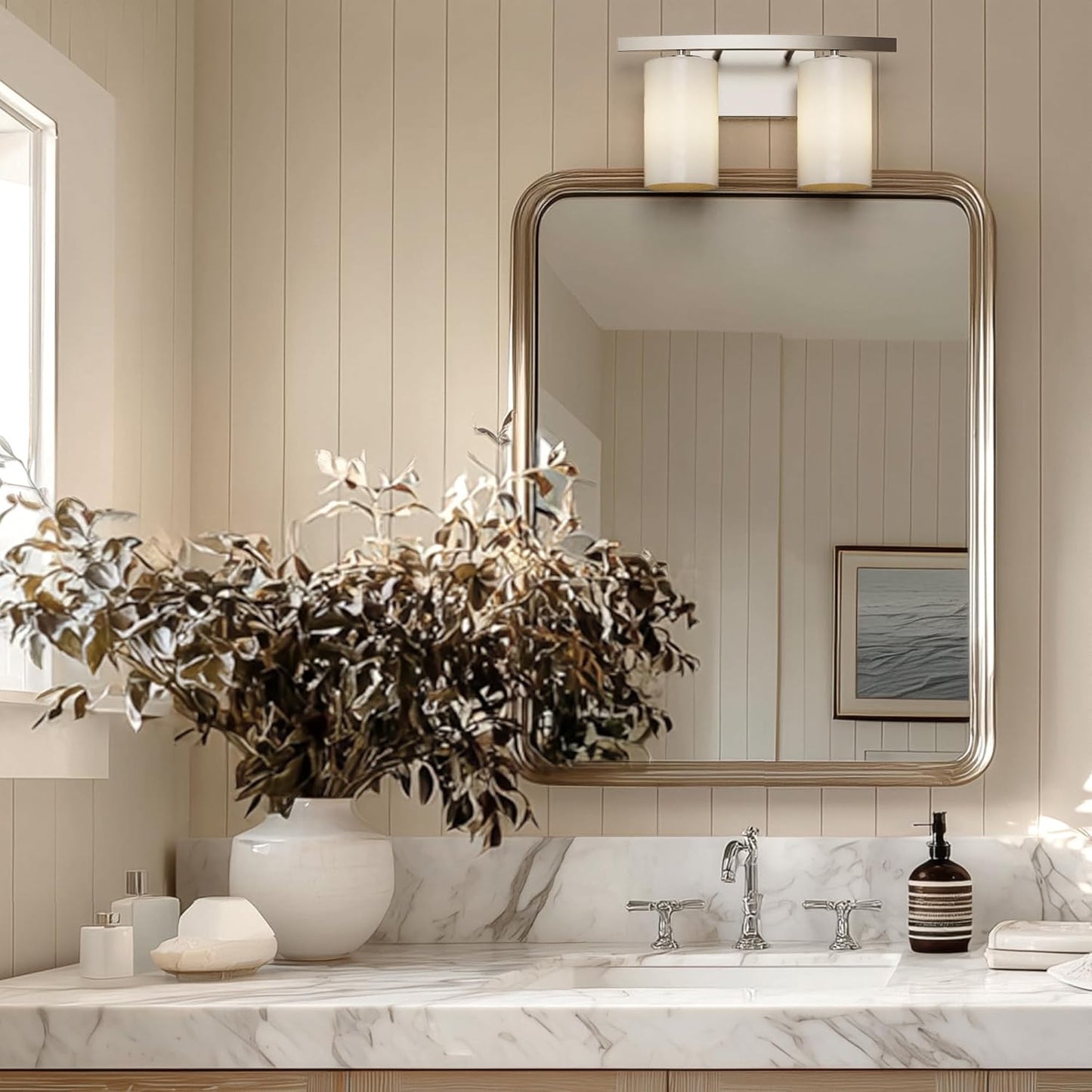 Aplique pared 2 luces níquel cepillado vidrio grabado satinado