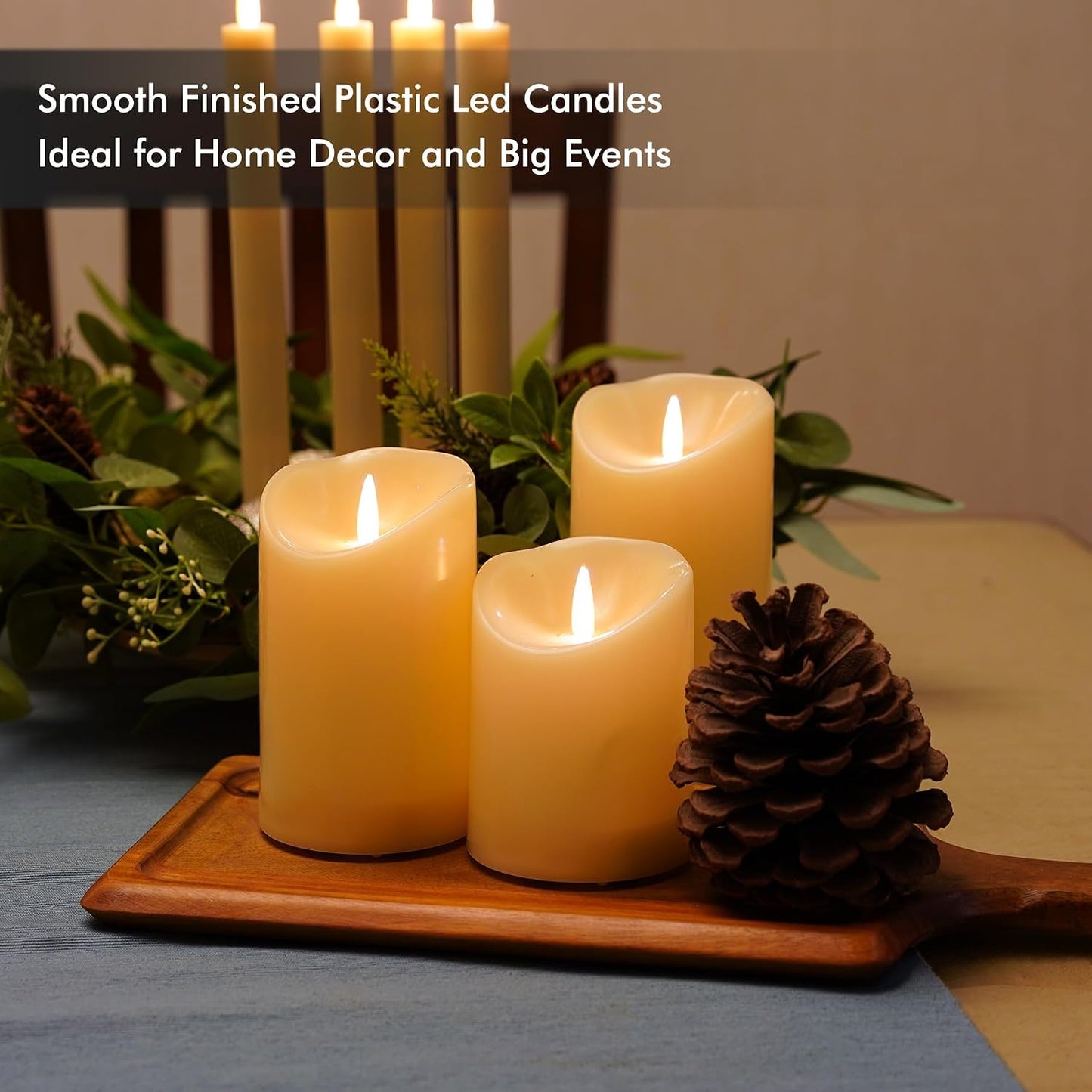 3 Velas LED Sin Llama Marfil Parpadeantes con Control Remoto