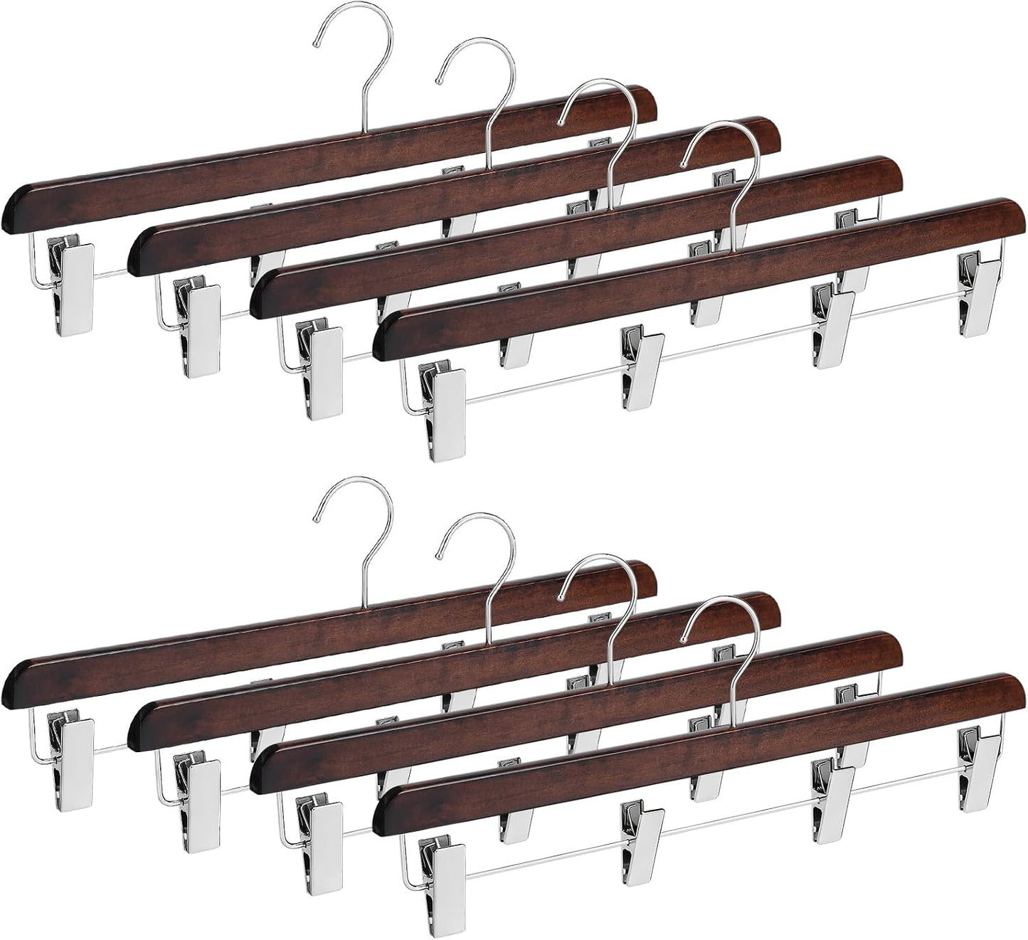 8 Perchas Madera 20" para Faldas con 4 Clips Marrón Nuez