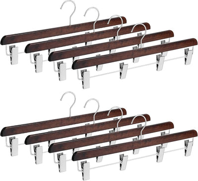 8 Perchas Madera 20" para Faldas con 4 Clips Marrón Nuez