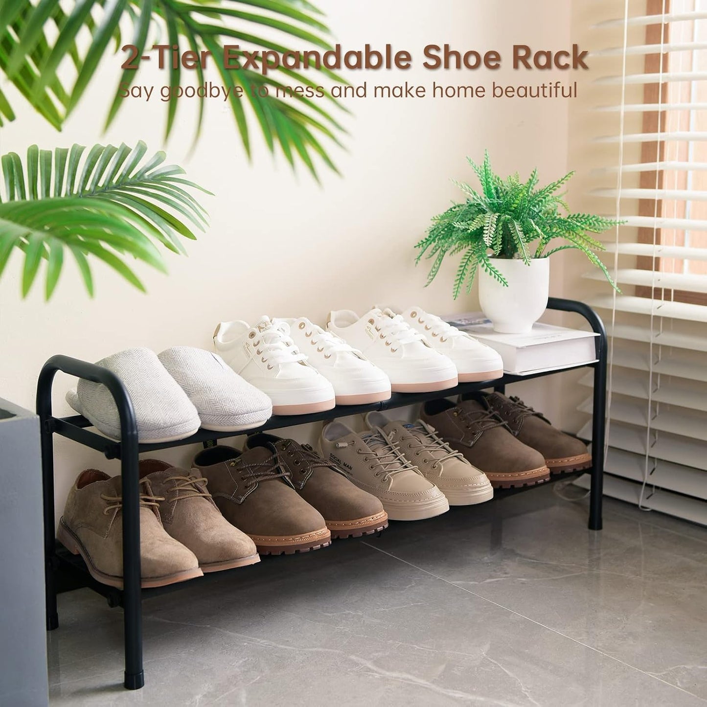 Zapatero expandible 2 niveles metal negro