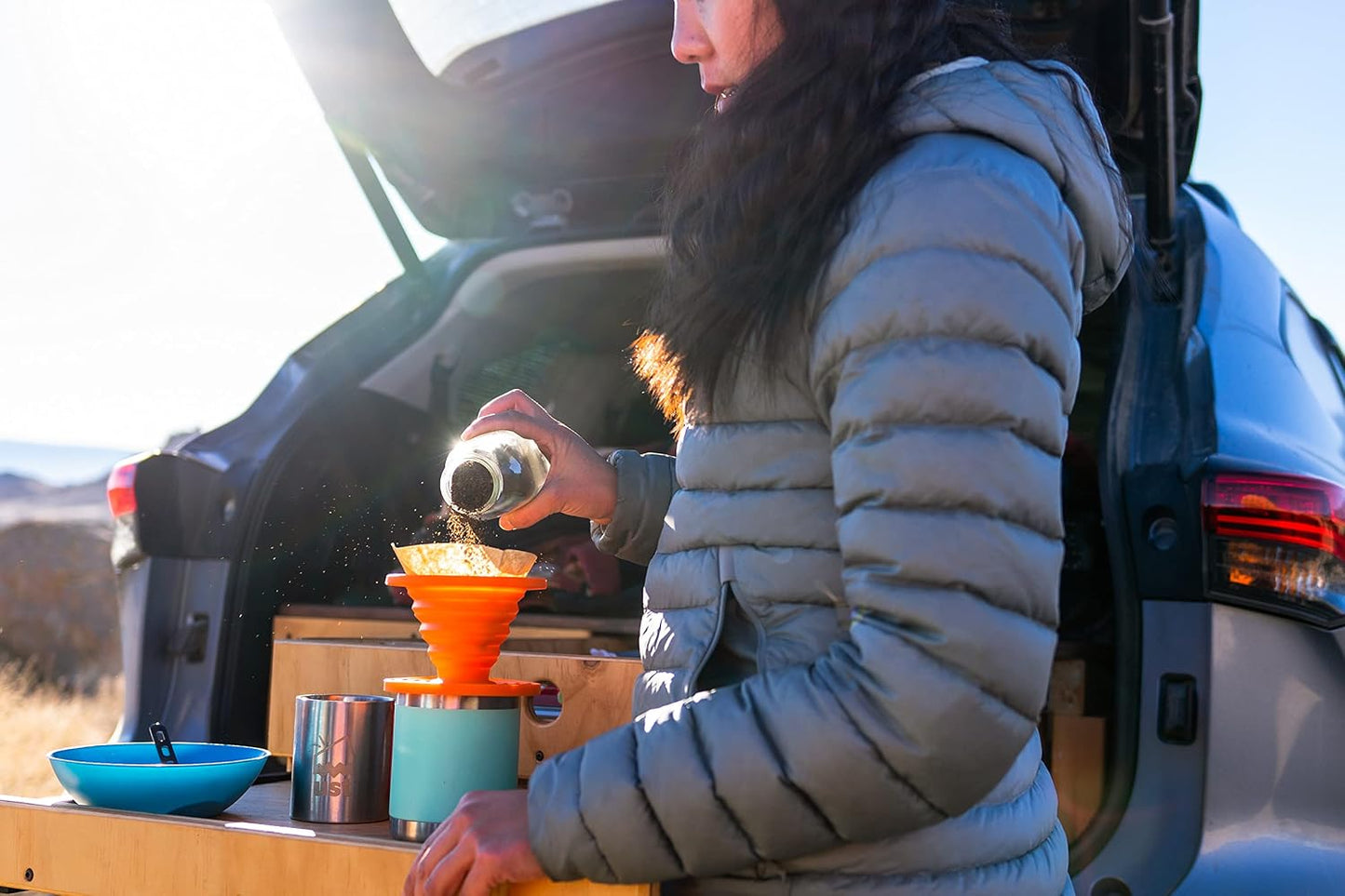 Taza plegable café flexible sin BPA para camping naranja