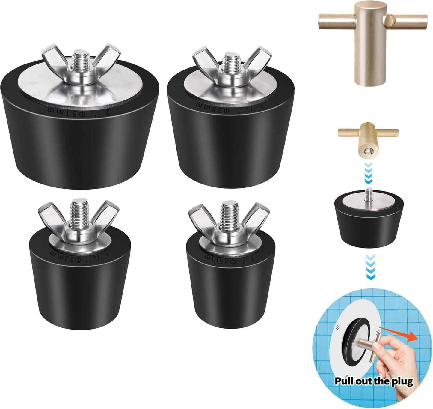 4 Tapones Invierno Piscina Goma con Mango T 1-2"