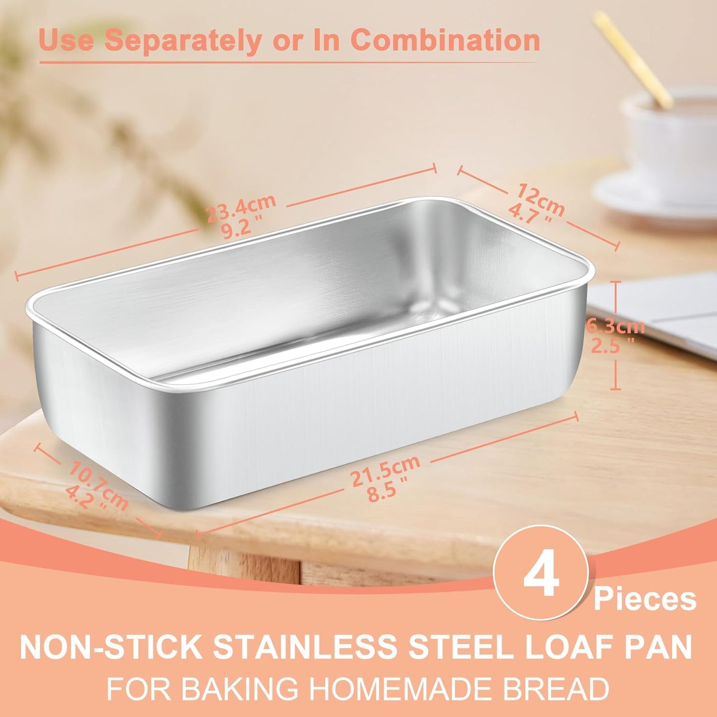 Set 4 Moldes Acero Inox 9x5pulg para Pan Sandwich