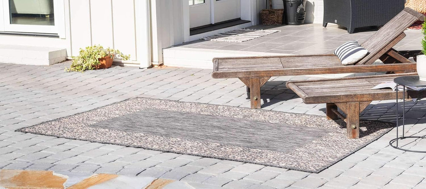Alfombra área borde floral 4x1ft 6x1ft gris carbón/beige
