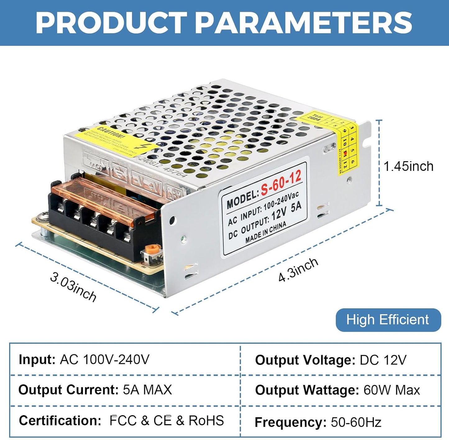 Adaptador 12V 5A 60W CC para cámara CCTV y luces LED