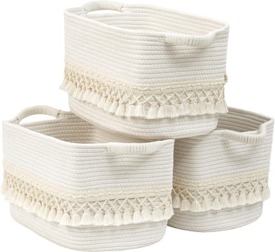 2 Cestas Almacenamiento Estante Cuerda Algodón Boho Borla