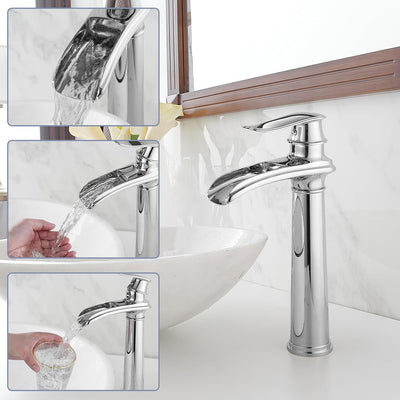 Grifo lavabo tipo vessel boquilla cascada monomando latón