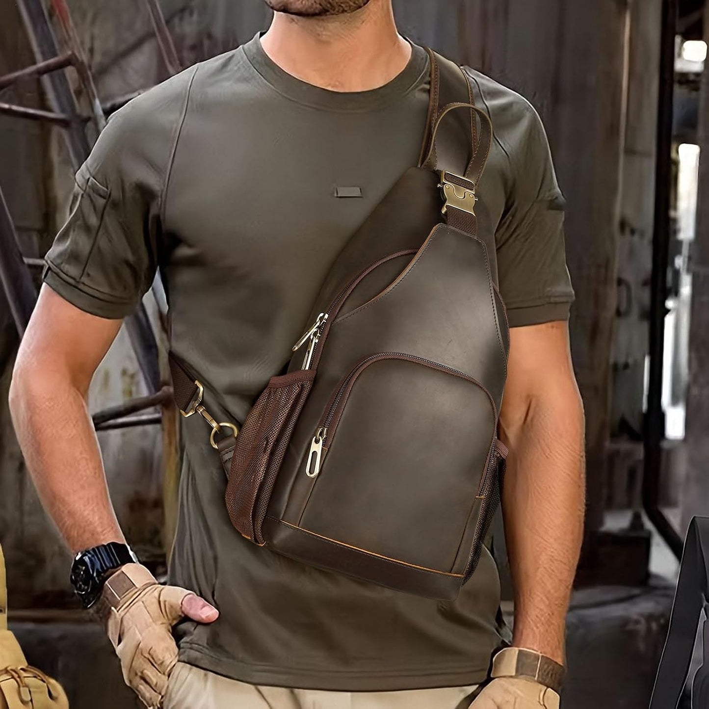 Bolso hombro cuero vintage antirrobo casual