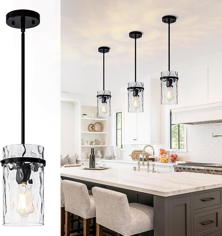 Luz colgante vidrio martillado isla cocina negro D5.5