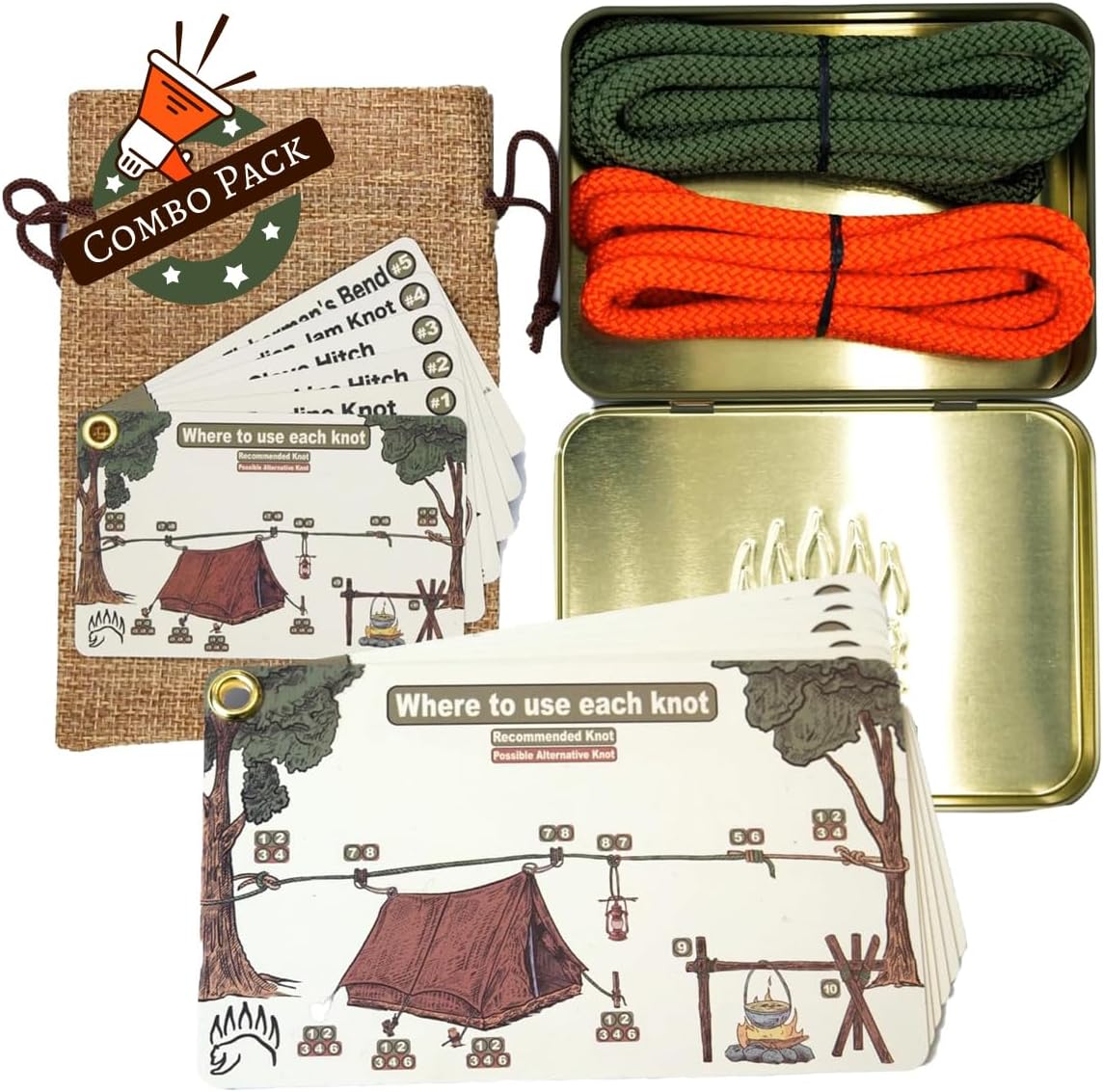 Kit atado nudos campamento tarjetas impermeables