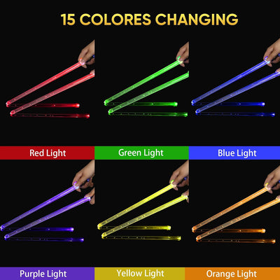 Baquetas iluminadas recargables 15 colores para niños y bateristas