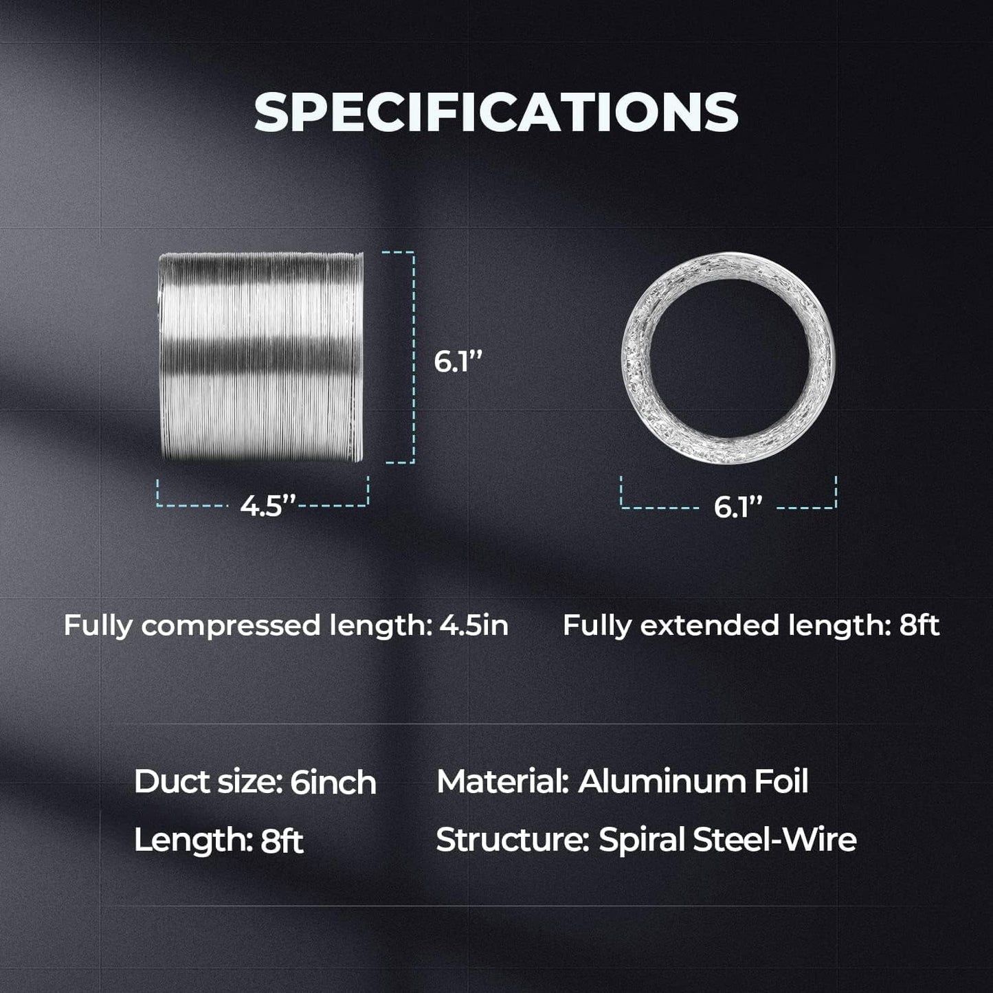 Manguera ventilación aire flexible 6pulg x8ft para carpas secadores