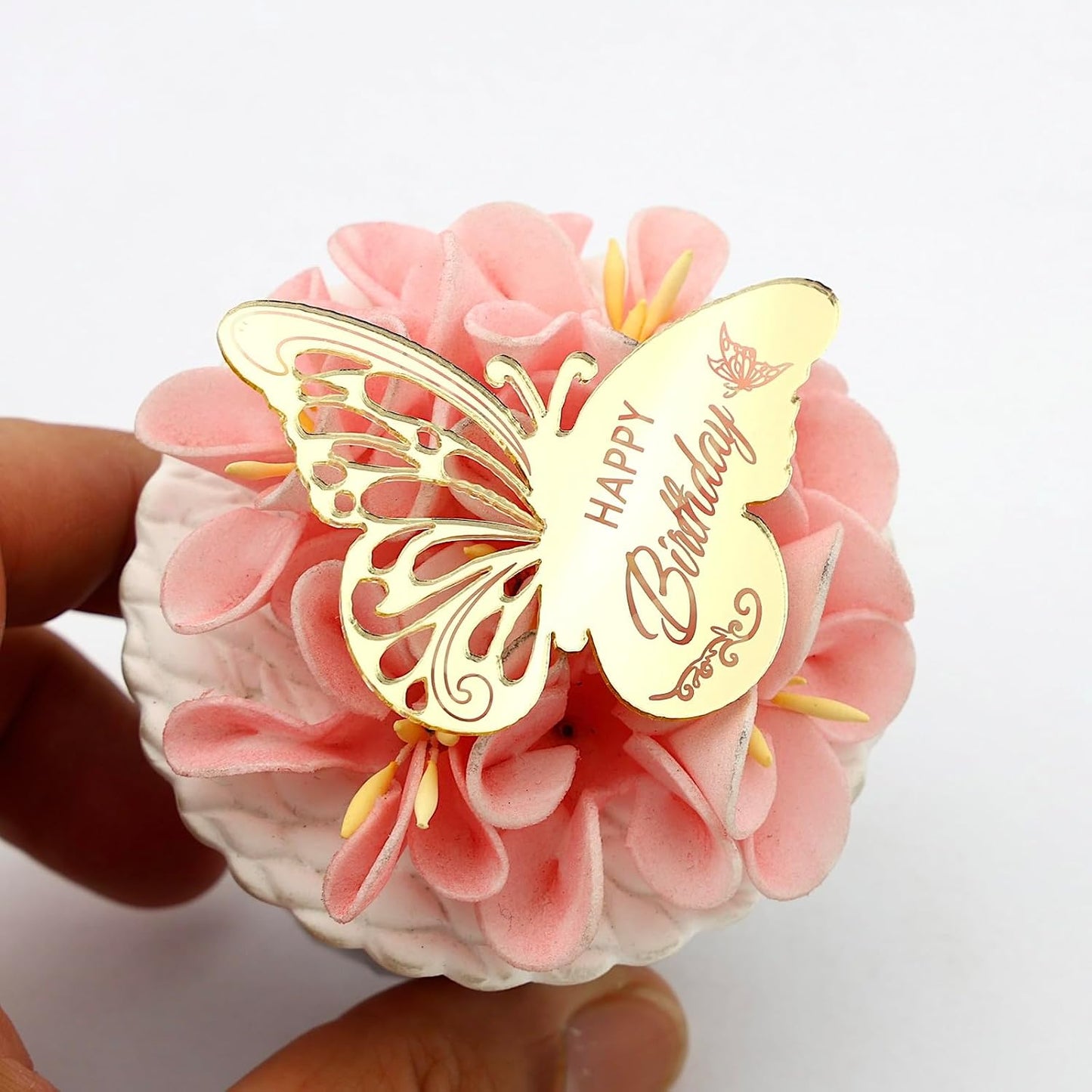12 Adornos Acrílicos Mariposa para Cupcakes Dorado