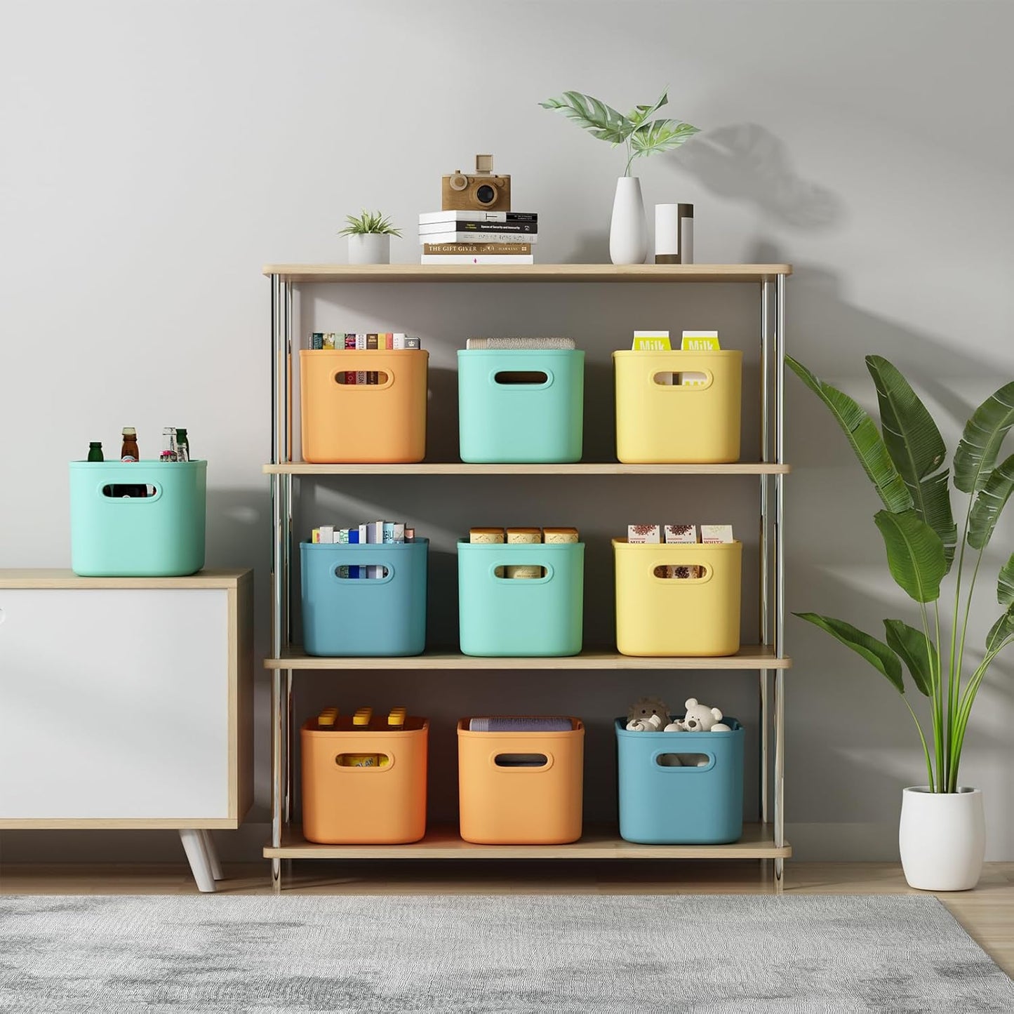 8 Contenedores Almacenamiento Coloridos Apilables con Asa