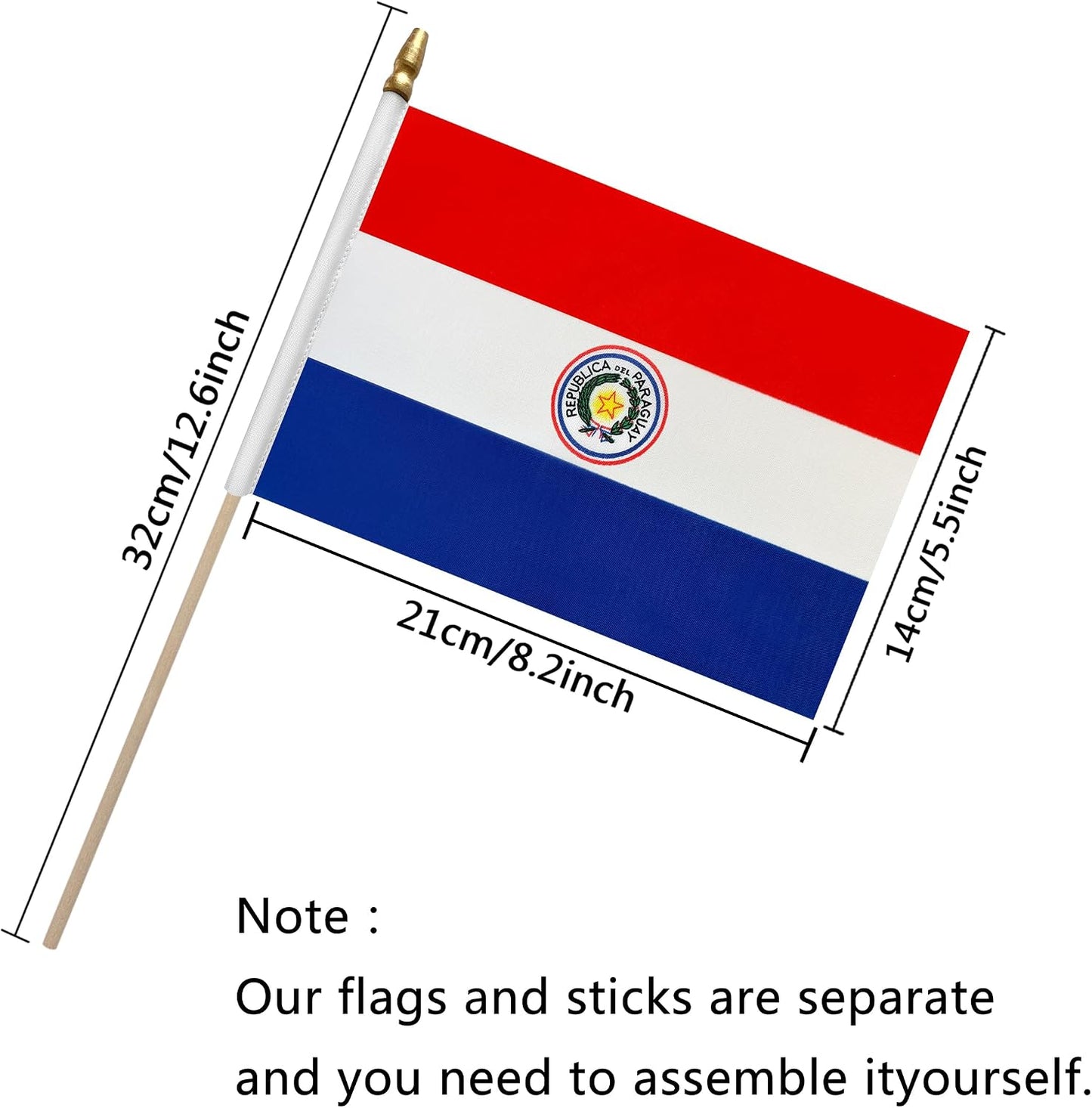 Banderas mano Paraguay 5x8pulg pack 12