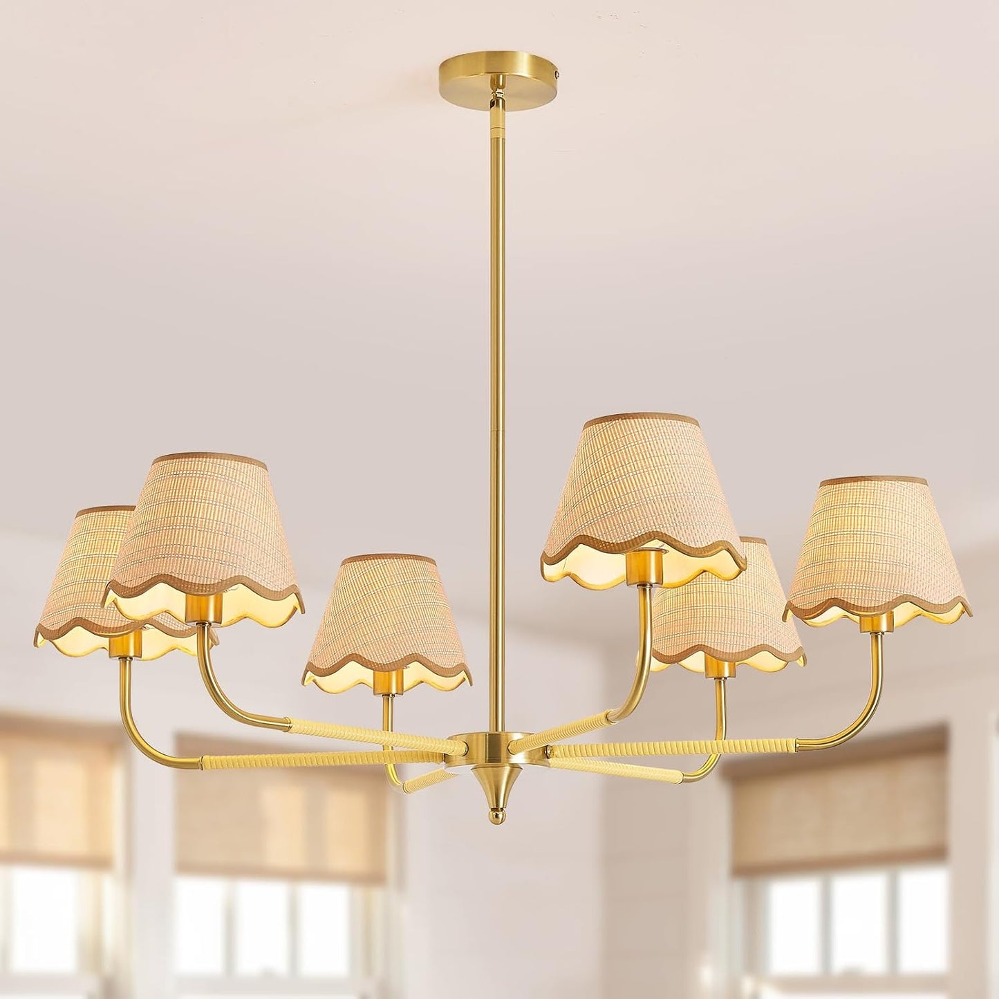 Lámpara colgante bohemia ratán 6 luces 37pulg comedor
