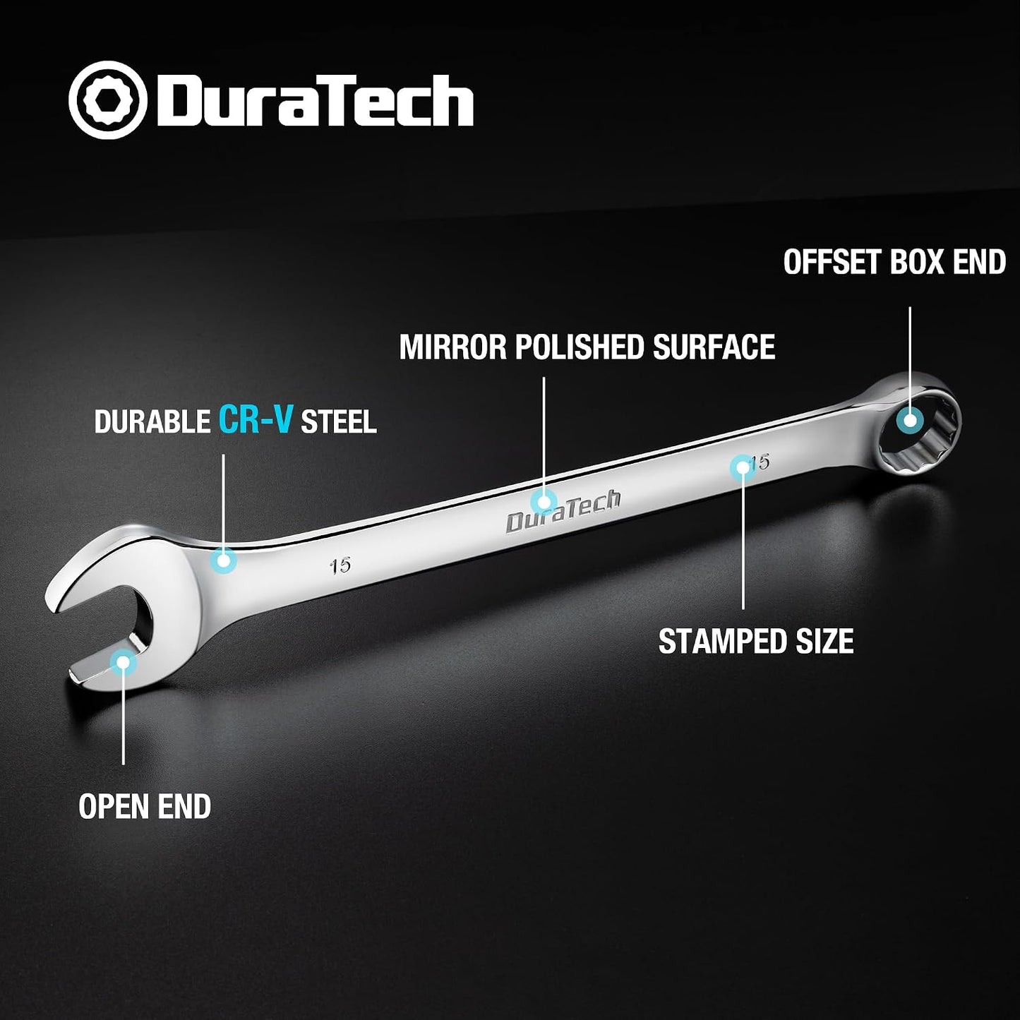 Llave combinada 15mm métrica CR-V pulido espejo 12 puntas