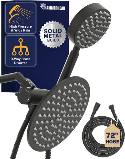 Combo Cabezal Ducha Lluvia 8pulg y Ducha Mano Negro