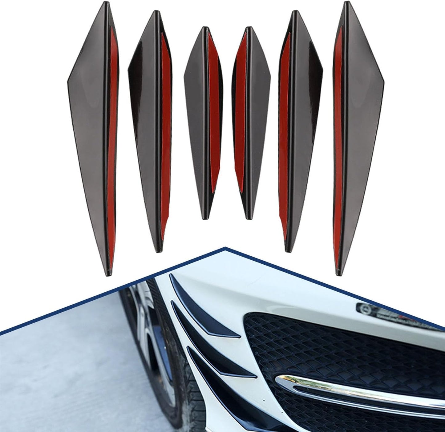 6 Alerones PVC Negro Adhesivos para Parachoques Automóvil