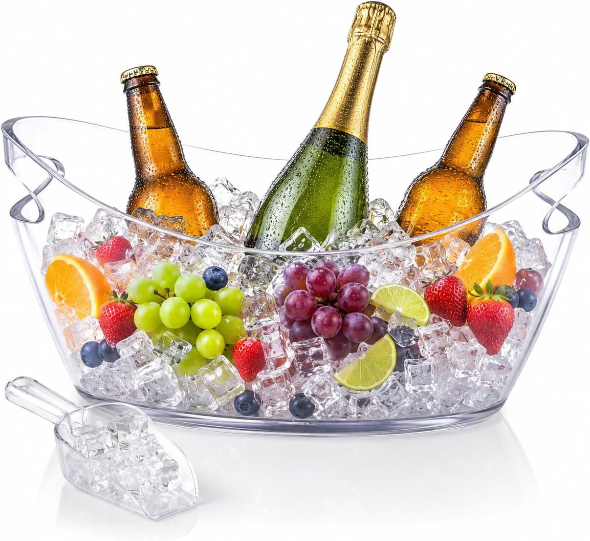 Cubo hielo acrílico 6L con asas y cuchara para fiestas y barra
