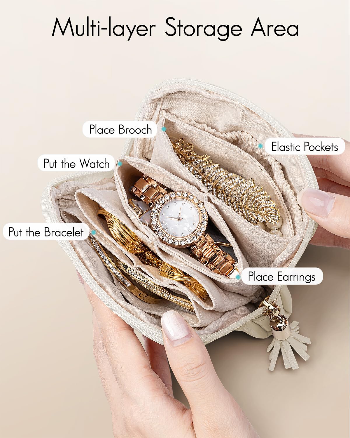 Bolsa organizadora joyas terciopelo con cremallera color