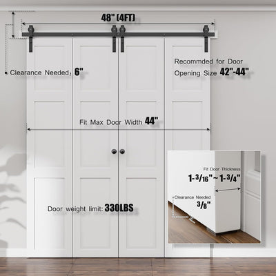 Kit herrajes puertas correderas granero 48pulg x4 negro