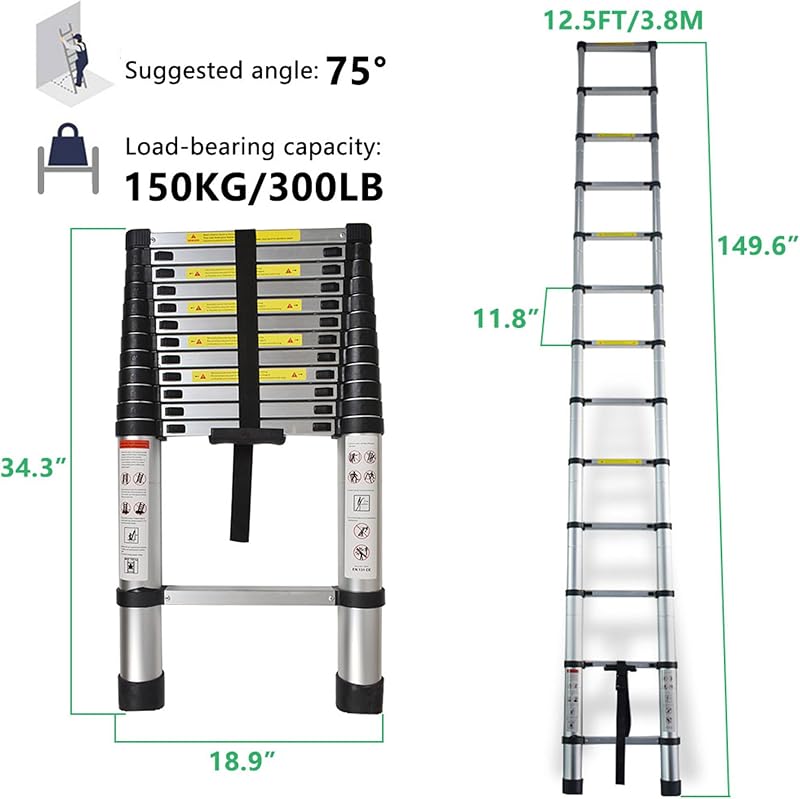 Escalera telescópica plegable aluminio 12.5ft 330lb