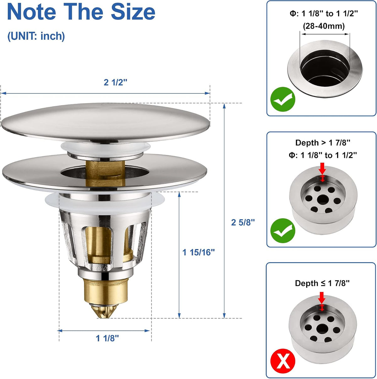 Tapón universal 3en1 para lavabo níquel cepillado
